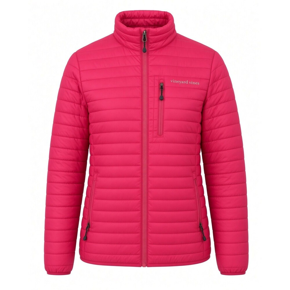 Vineyard Vines Quilted Coat Jacket Full Zip Womens XS Hot Pink Blue Puffer